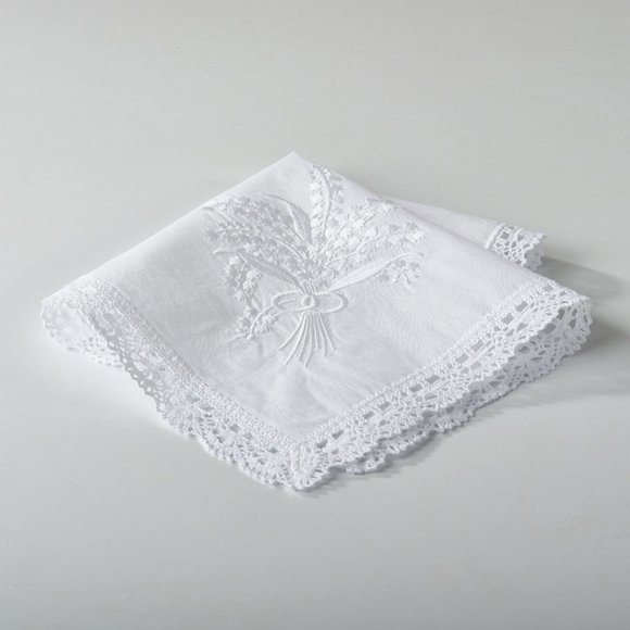 13" Square Lace Boarder Handkerchief embroidered - Picture 1 of 2
